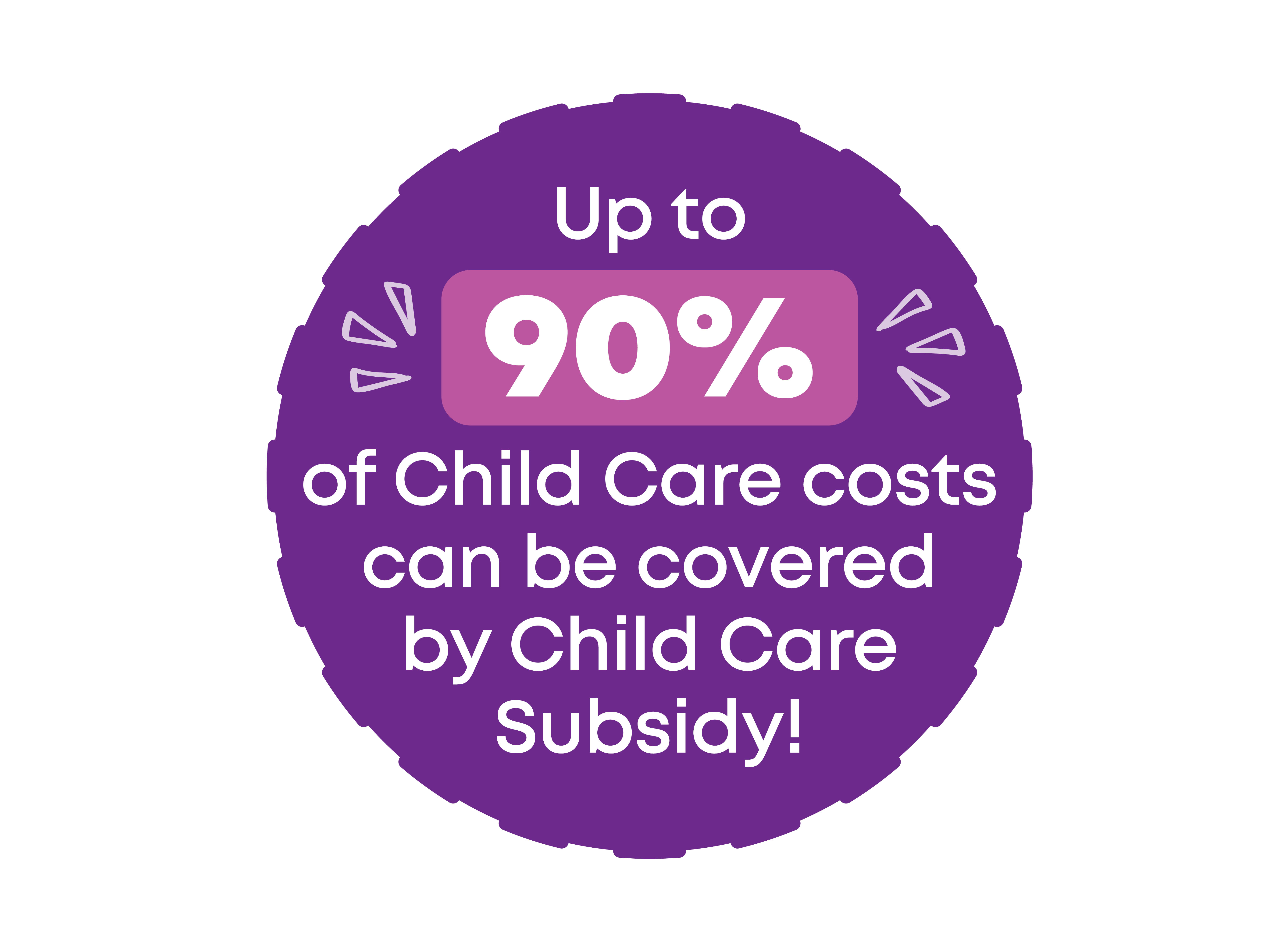 Purple graphic that reads 'Up to 90% of child care costs can be covered by Child Care Subsidy!'