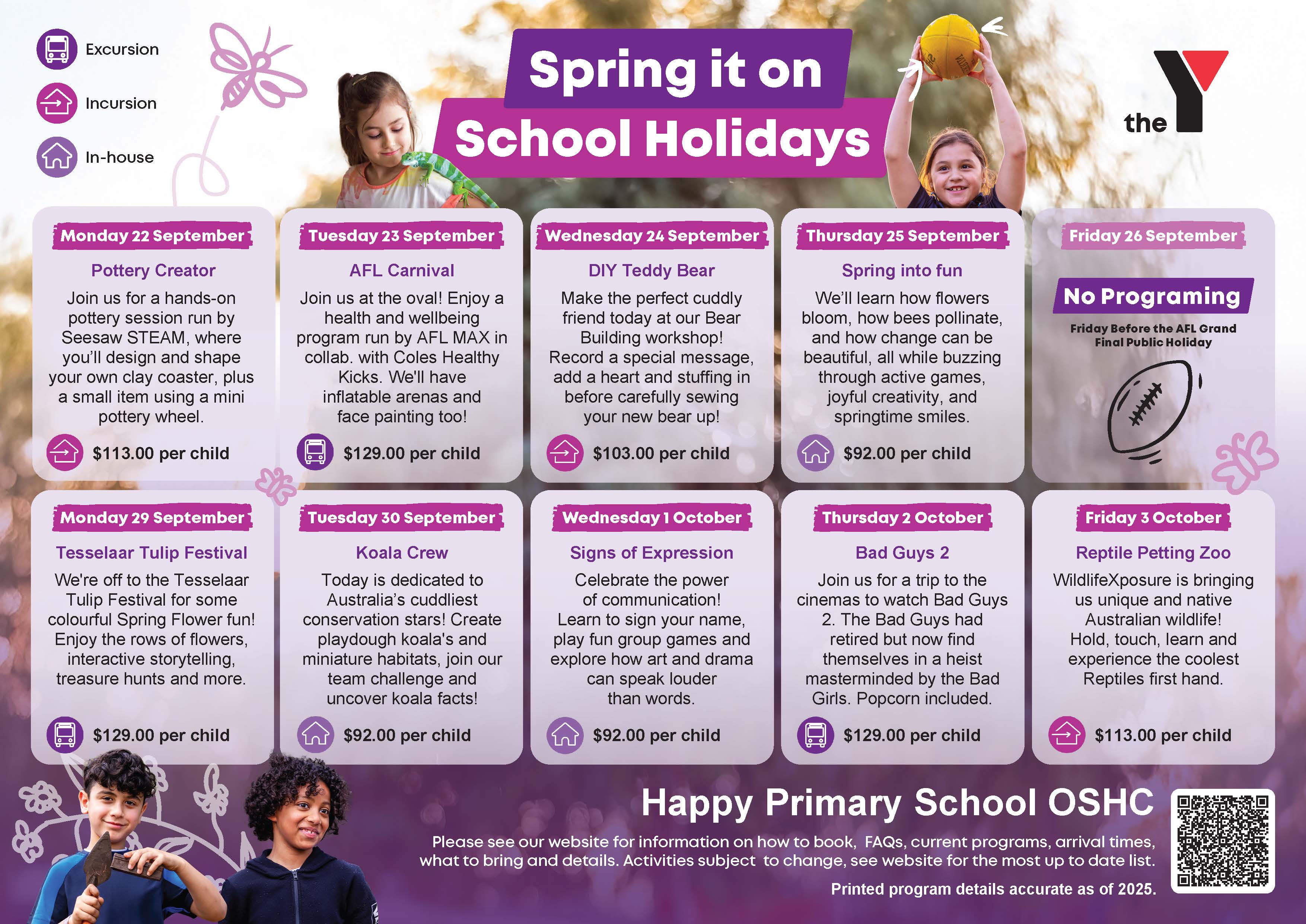 School holiday program schedule